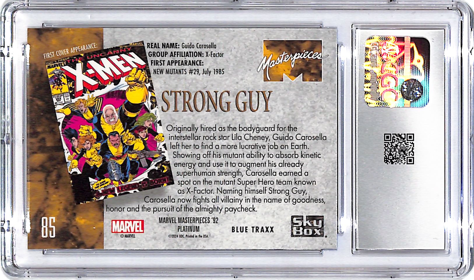 2024 Upper Deck Marvel Masterpieces 92 Strong Guy Blue Traxx CGC 10