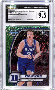 2024-25 Bowman Chrome University Kon Knuppel Green Shimmer Refractor Rookie CGC 9.5