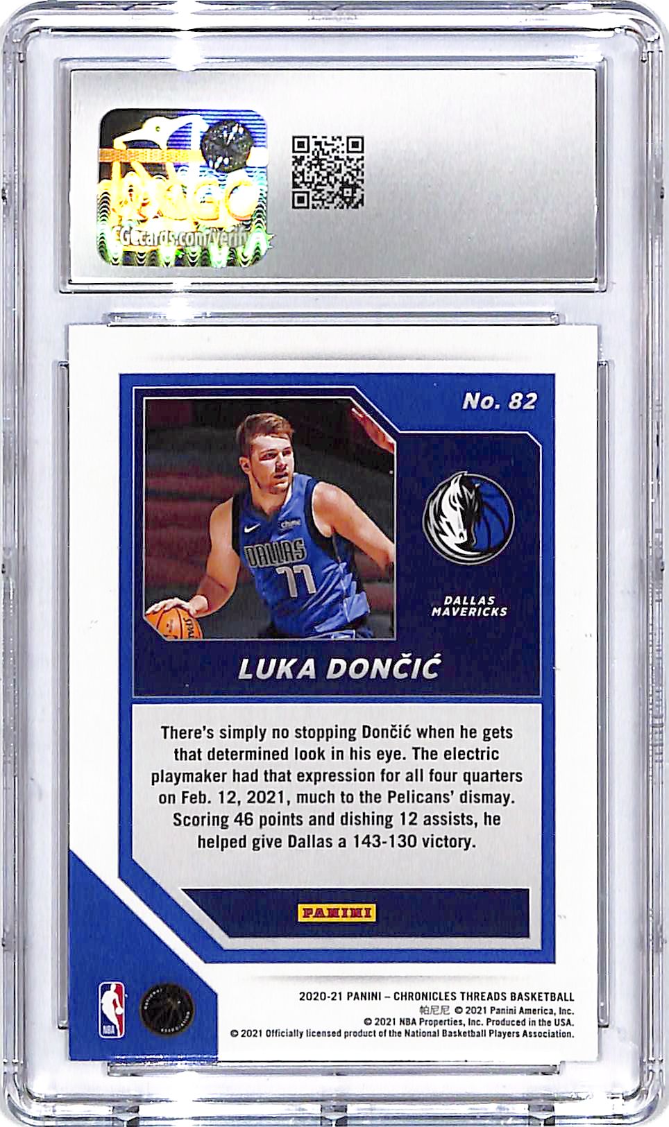 2020-21 Chronicles Luka Doncic Threads Asia #82 CGC 10 Mavericks