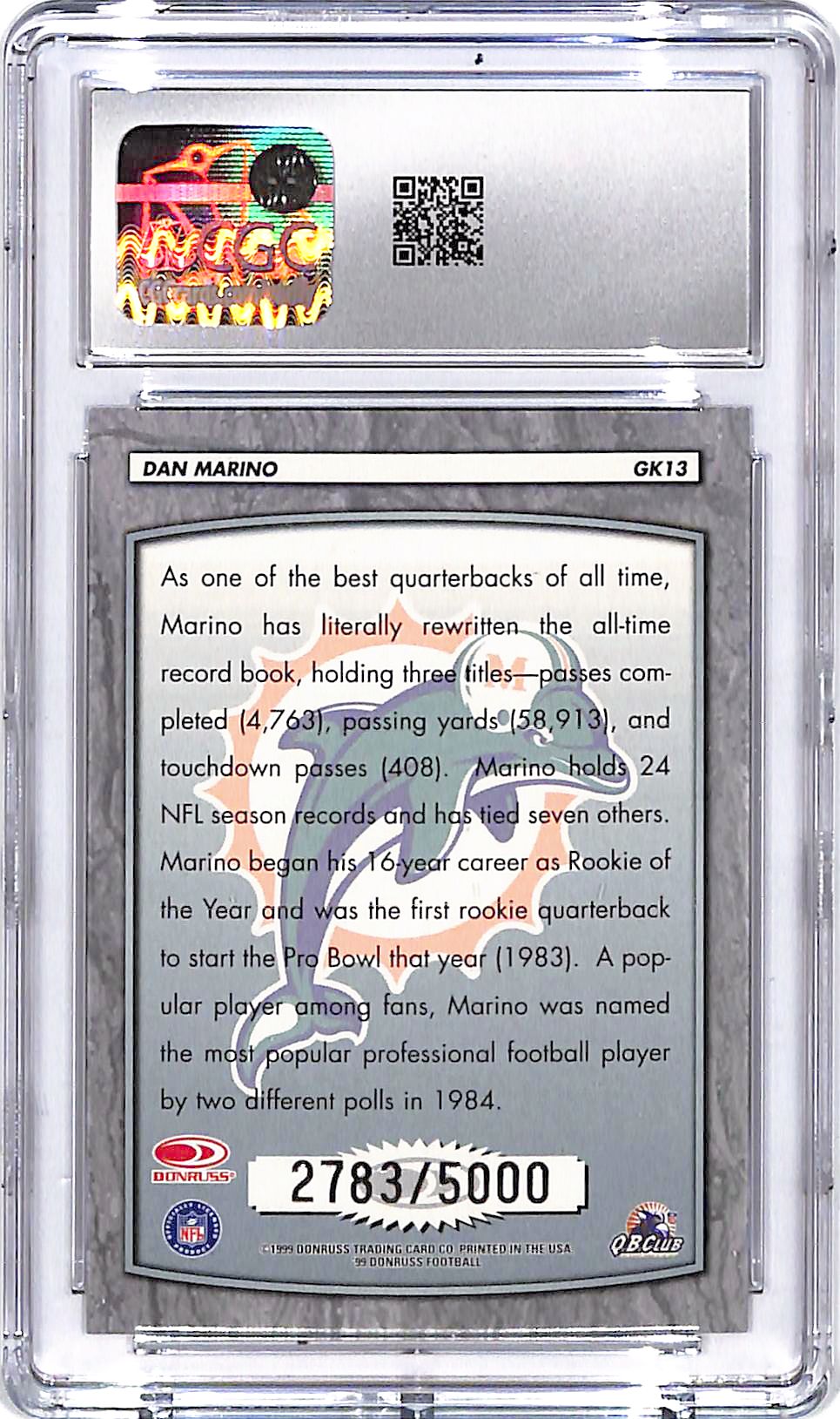 1999 Donruss Dan marino Gridiron Kings /5000 CGC 9.5 Dolphins