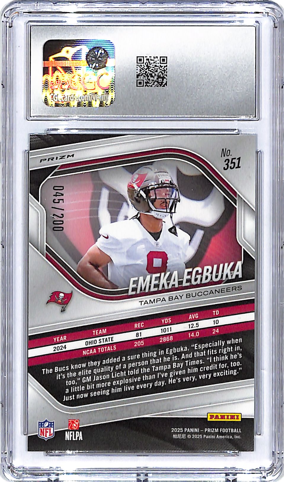 2025 Prizm Emeka Egbuka Hyper Rookie RC /200 CGC 10 Buccaneers