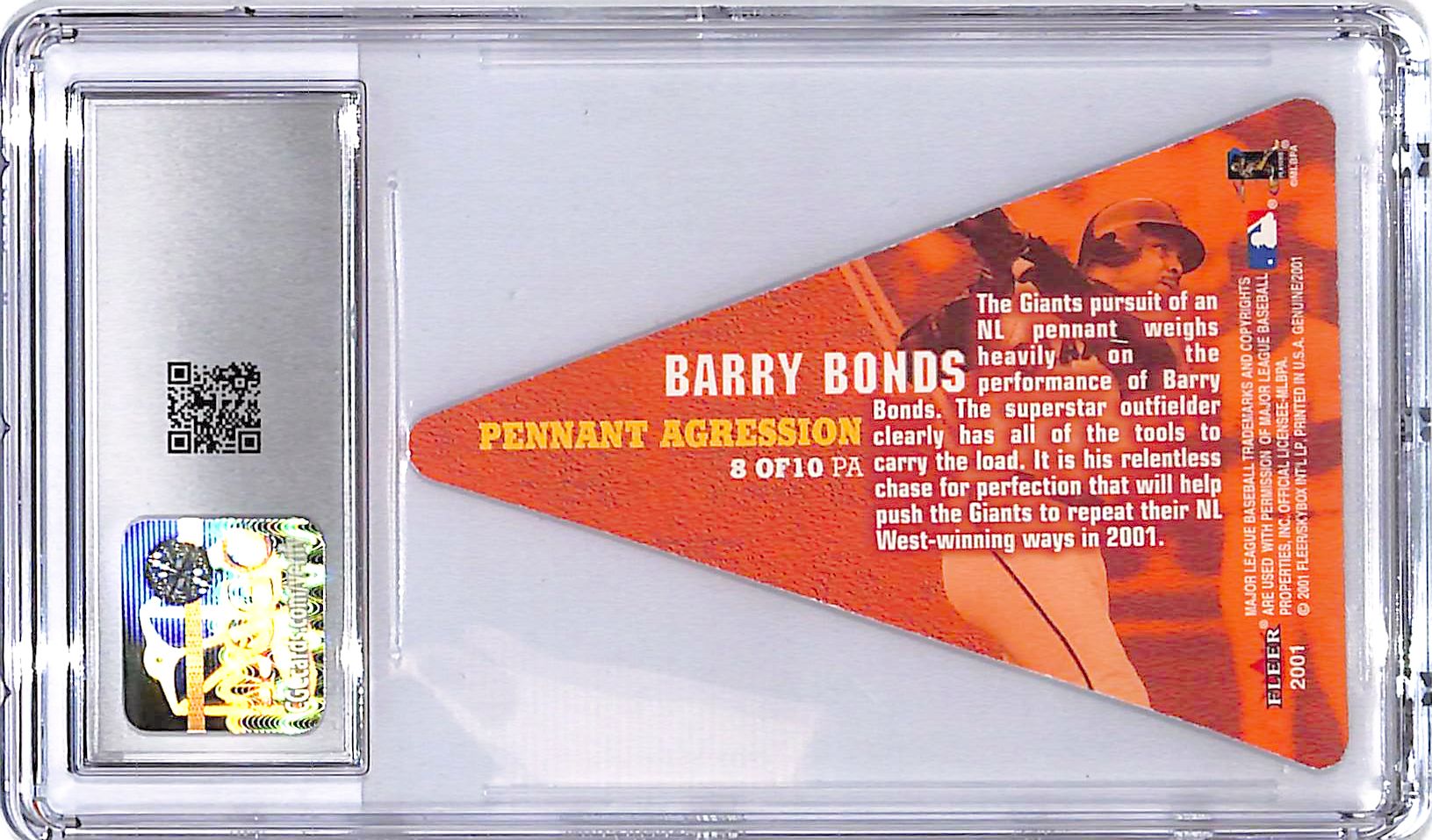 2001 Fleer Genuine Barry Bonds Pennant Aggression CGC 9 Giants