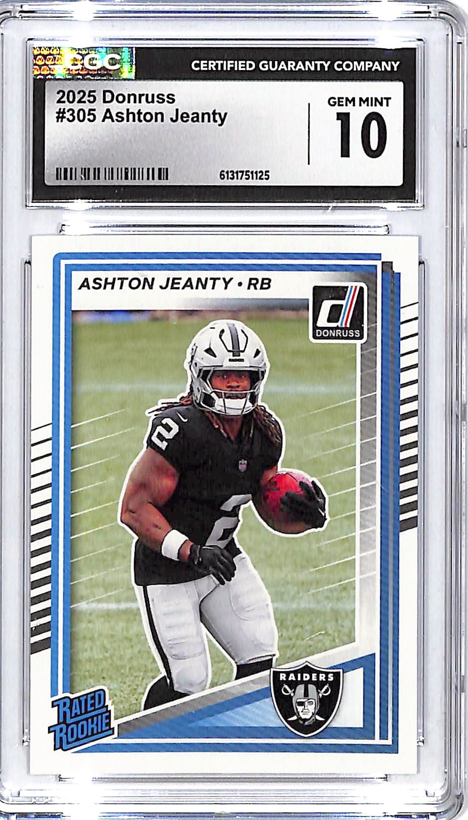 2025 Donruss Ashton Jeanty Rated Rookie RC #305 CGC 10 Raiders