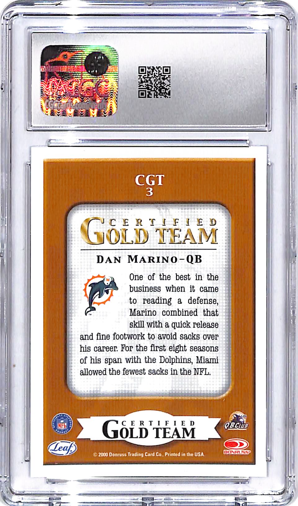 2000 Leaf Certified Dan Marino Gold Team CGC 9 Dolphins