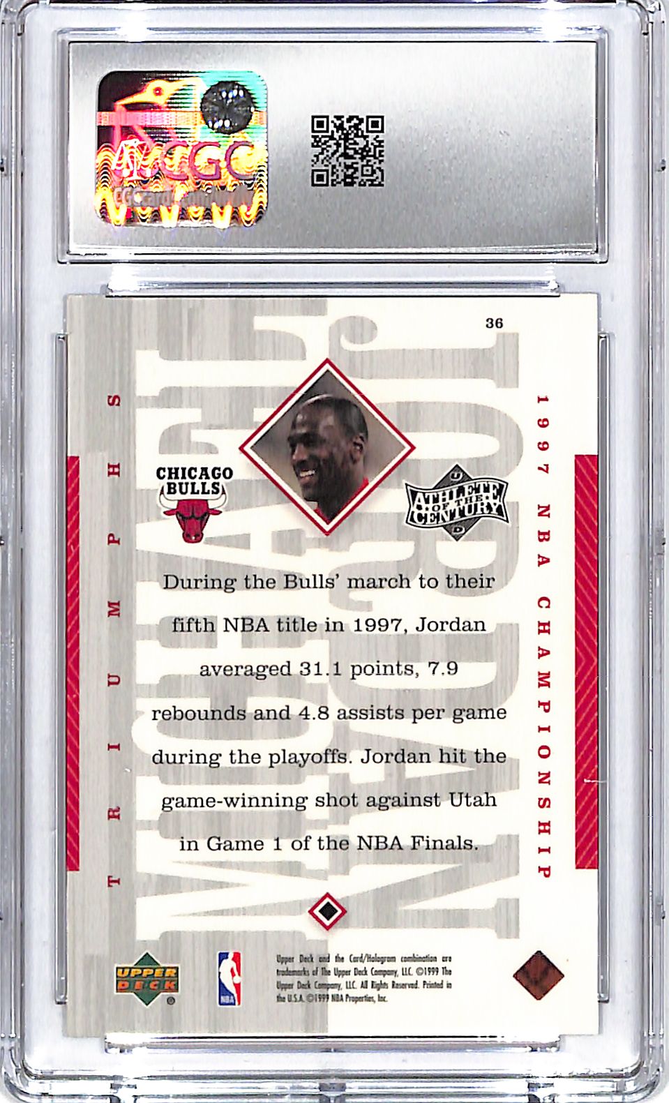 1999 UD MJ Athlete of the Century Michael Jordan #36 CGC 9 Bulls