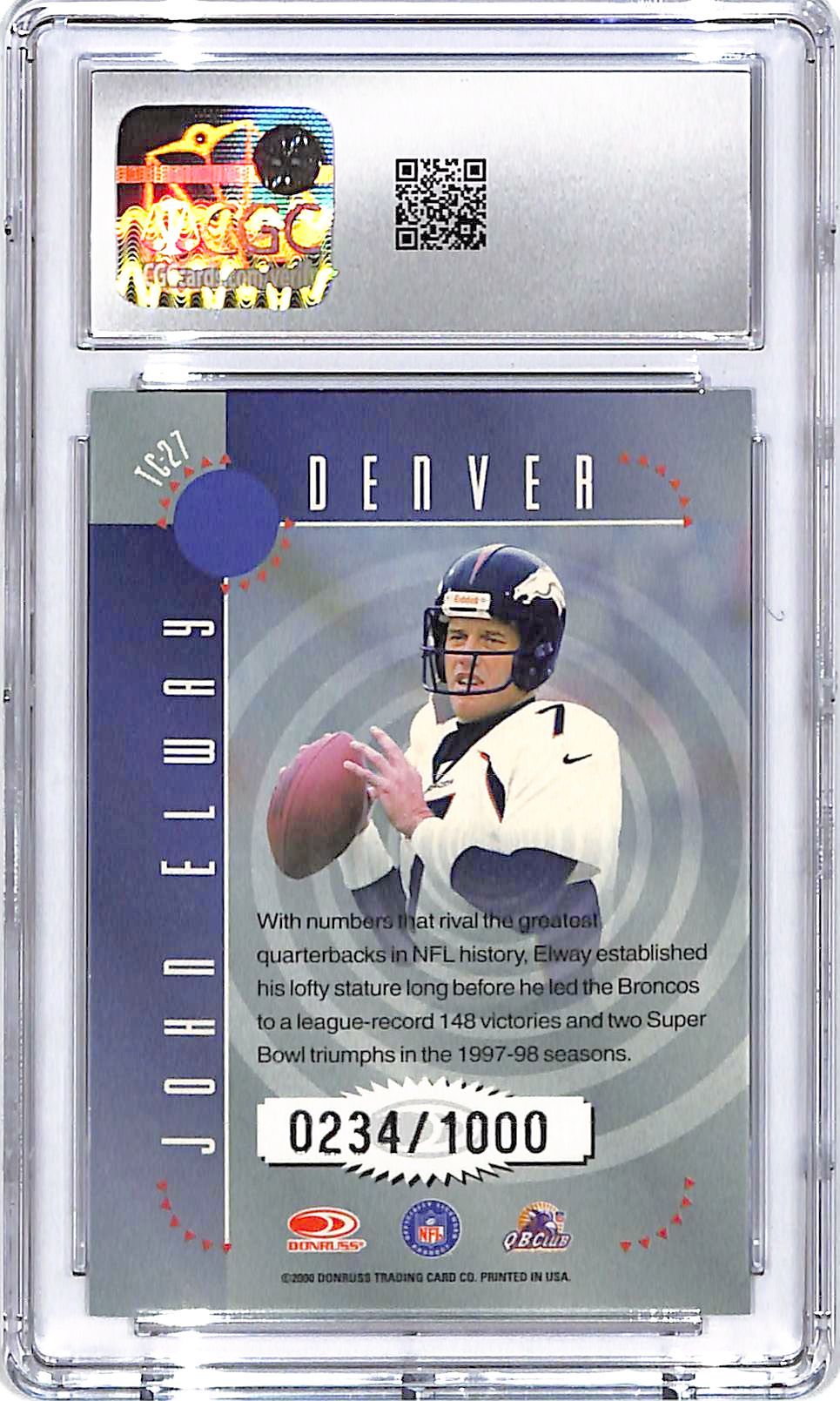 2000 Donruss Elite John Elway Turn of the Century /1000 CGC 9 Broncos