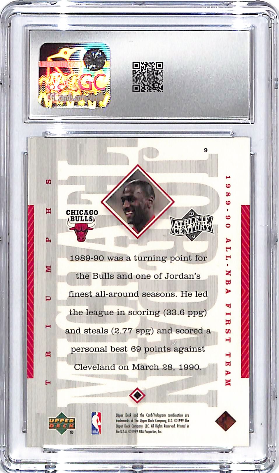 1999 UD MJ Athlete of the Century Michael Jordan #9 CGC 9 Bulls