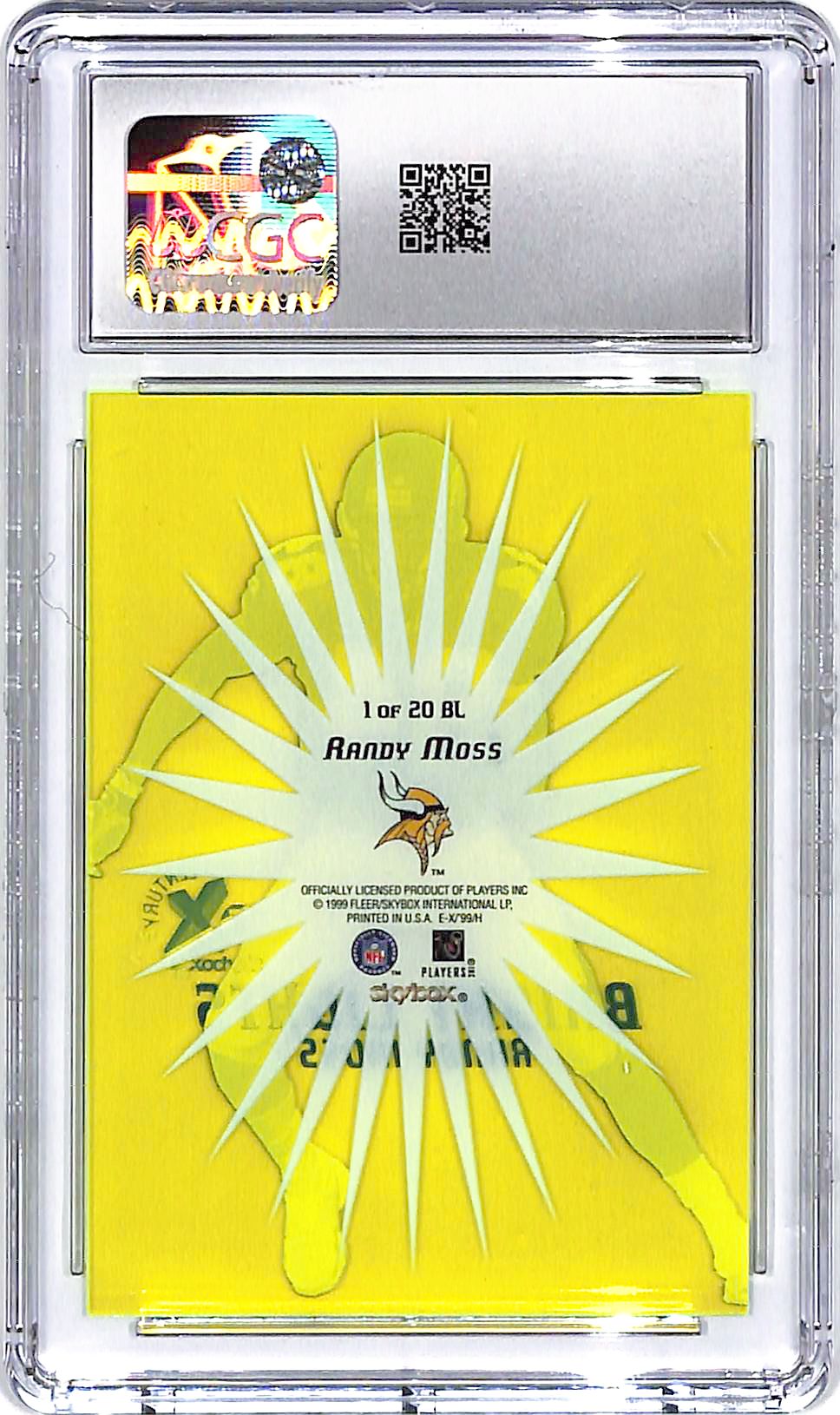1999 Skybox E-X Century Randy Moss Bright Lights CGC 9.5 Vikings