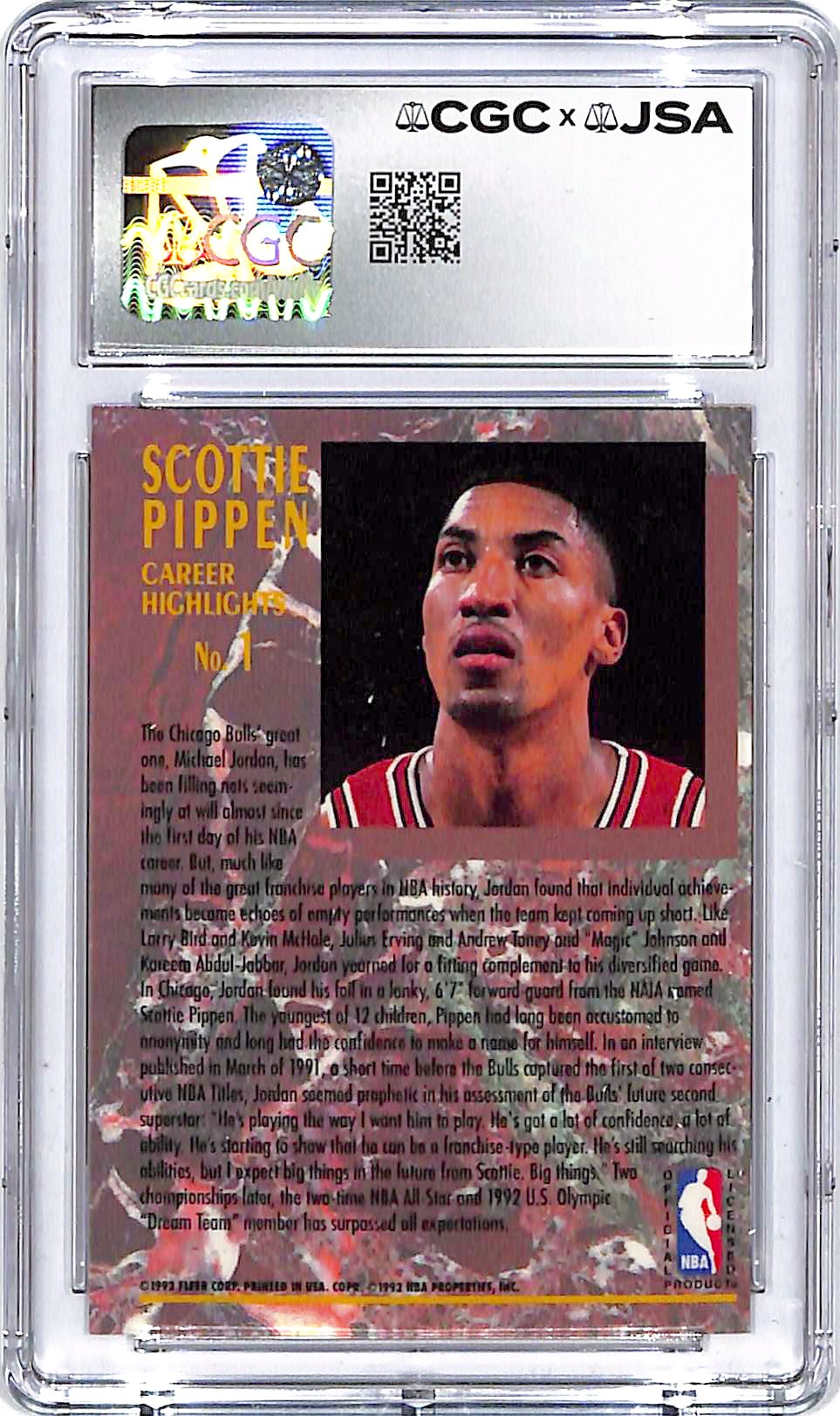 1992-93 Fleer Ultra Scottie Pippen Career Highlights Auto Autograph CGC Authentic