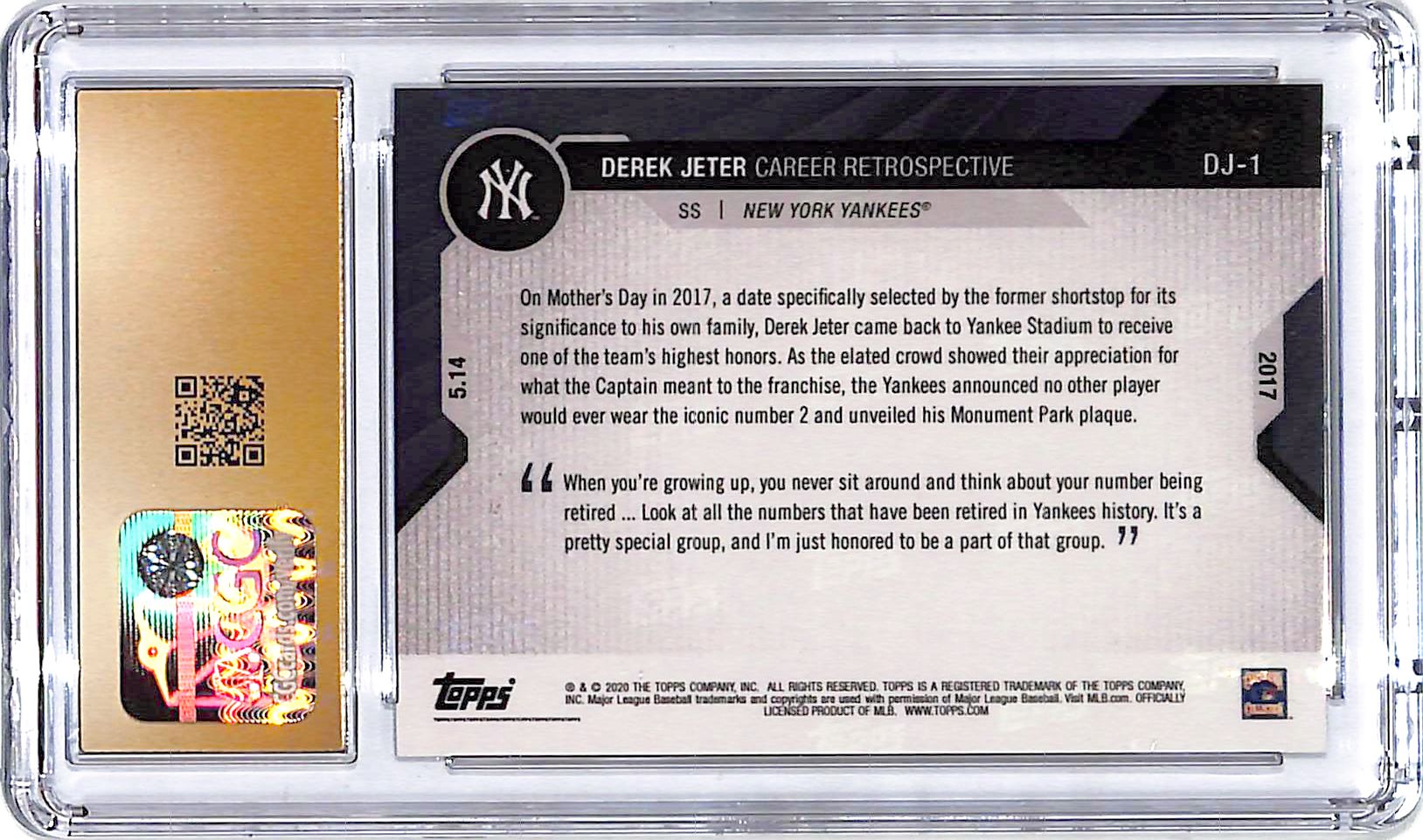 2020 Topps Now Chrome Derek Jeter Career Retrospective CGC 10 Pristine Yankees