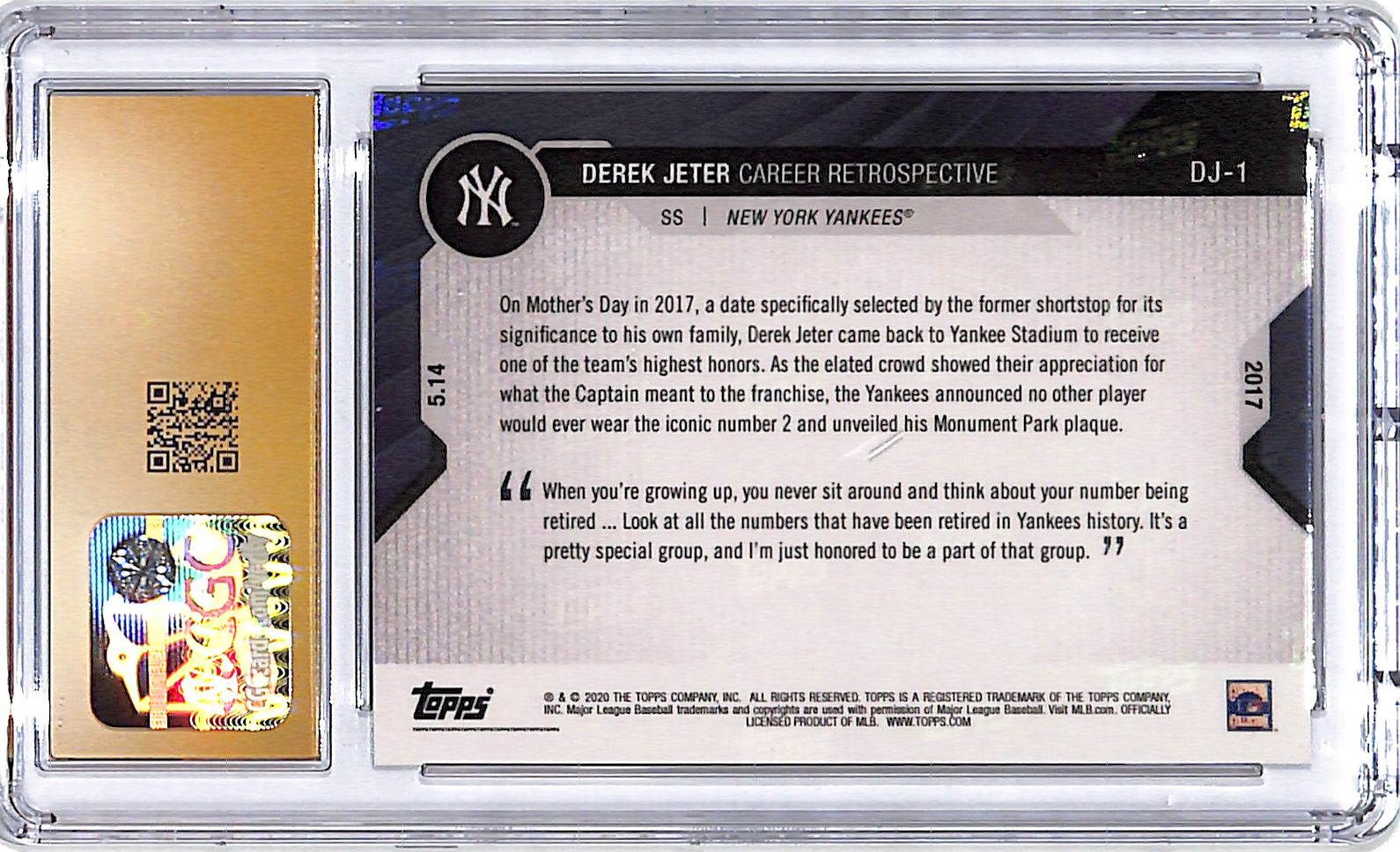 2020 Topps Now Chrome Derek Jeter Career Retrospective CGC 10 Pristine Yankees