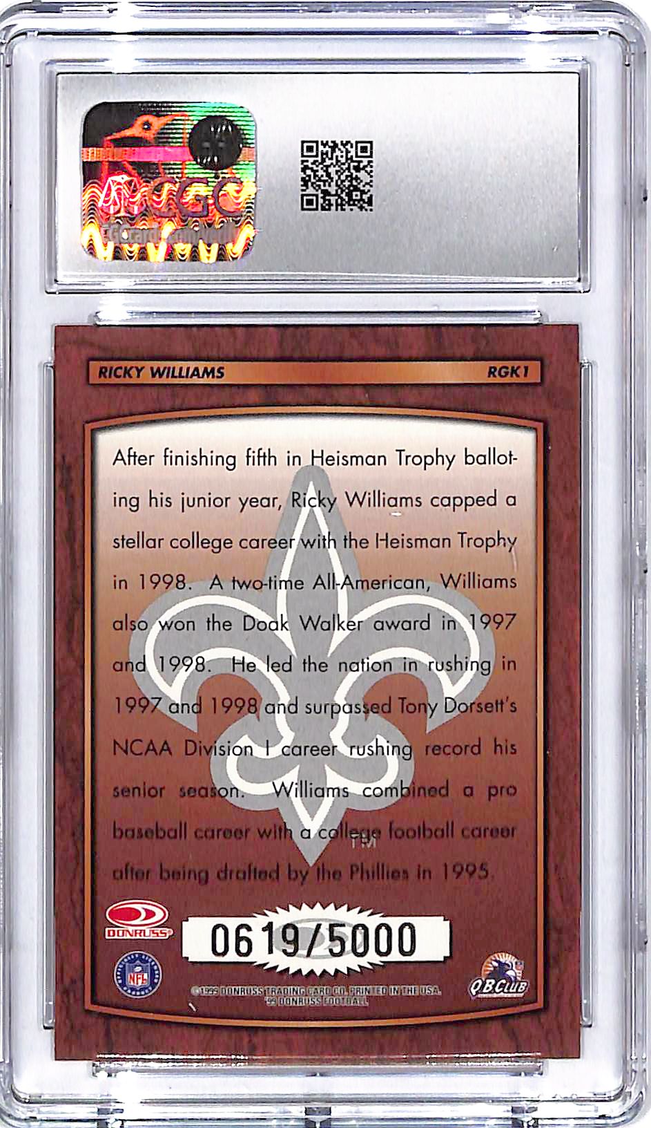 1999 Donruss Ricky Williams Rookie Gridiron Kings /5000 CGC 9 Saints