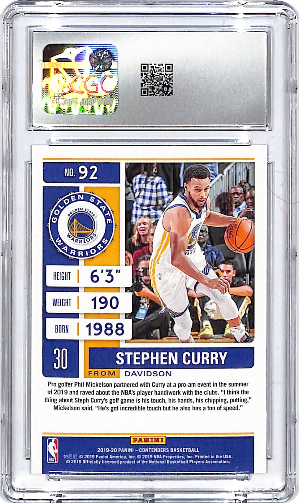 2019-20 Contenders Stephen Curry #92 CGC 10 Warriors
