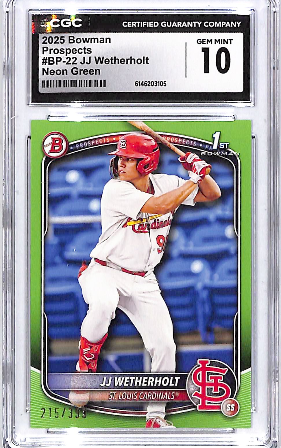 2025 Bowman JJ Wetherholt Rookie RC Prospect Neon Green /399 CGC 10 Cardinals