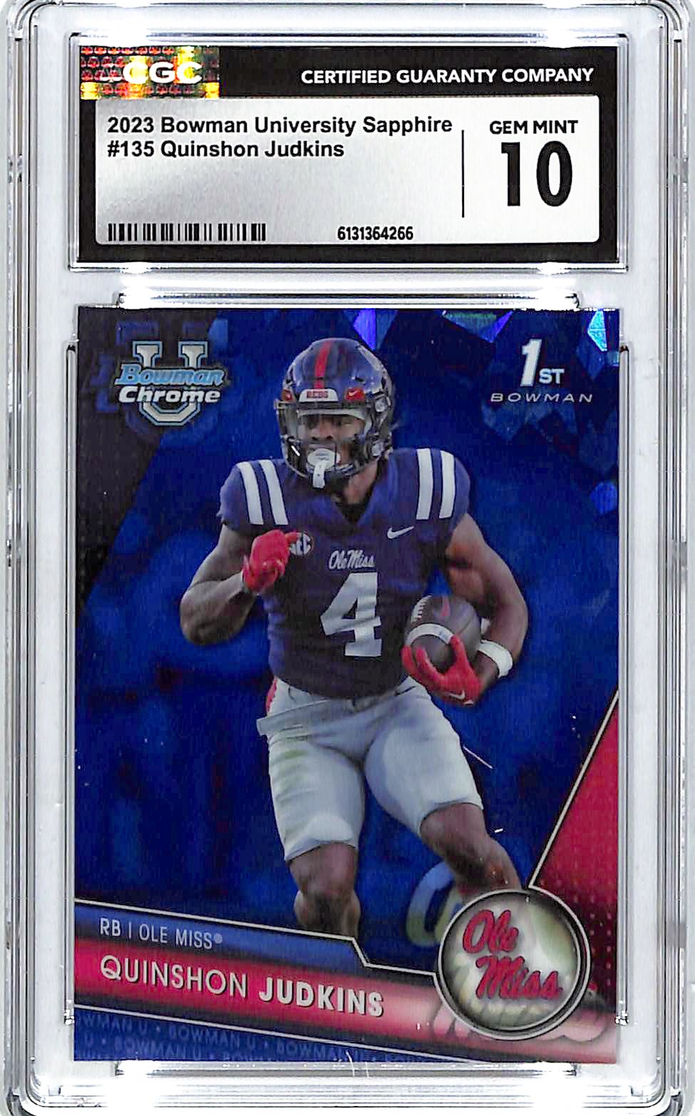 2023 Bowman Chrome University Sapphire Quinshon Judkins Rookie RC CGC 10 Ole Miss