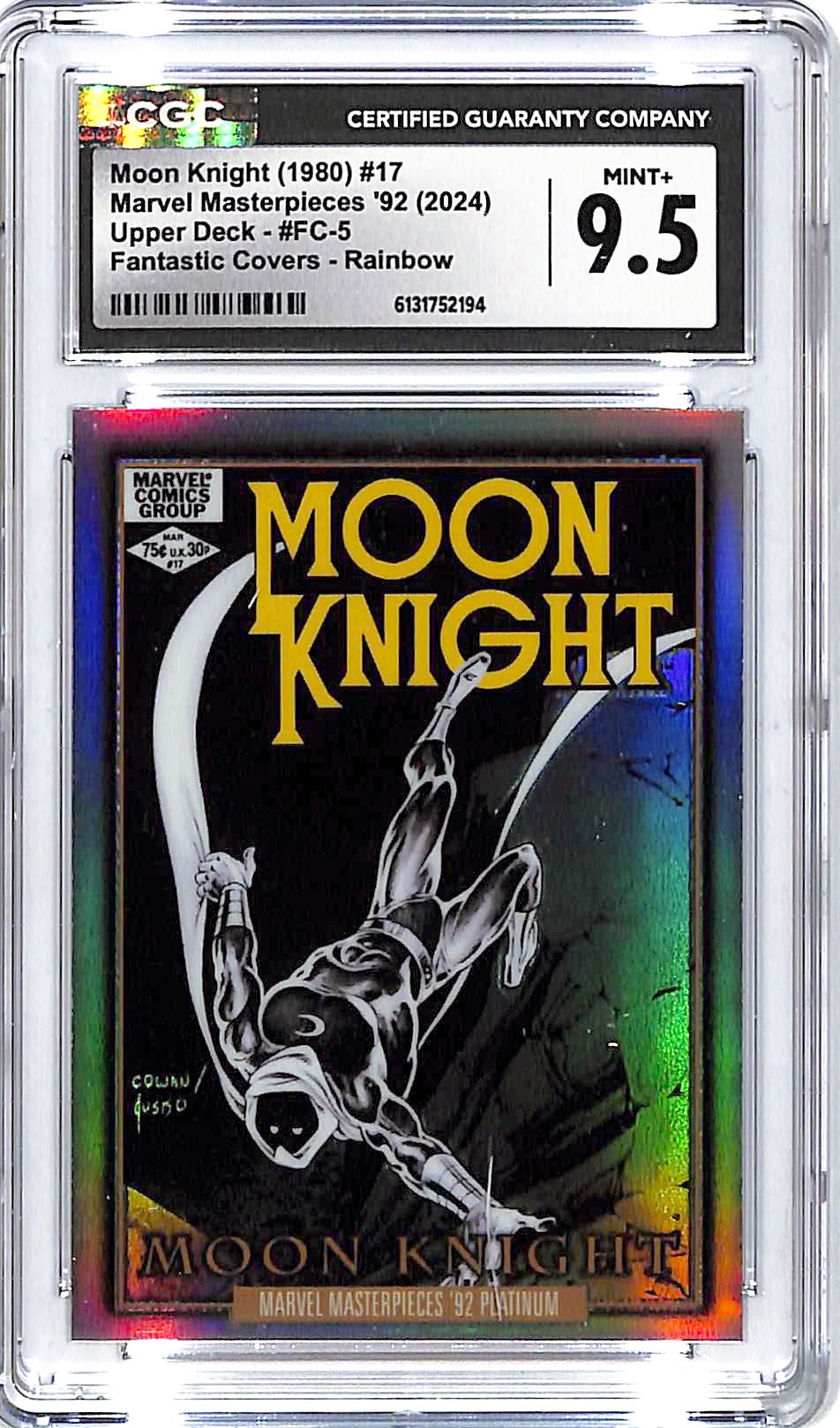 2024 Upper Deck Marvel Masterpieces 92 Moon Knight Fantastic Covers Rainbow CGC 9.5