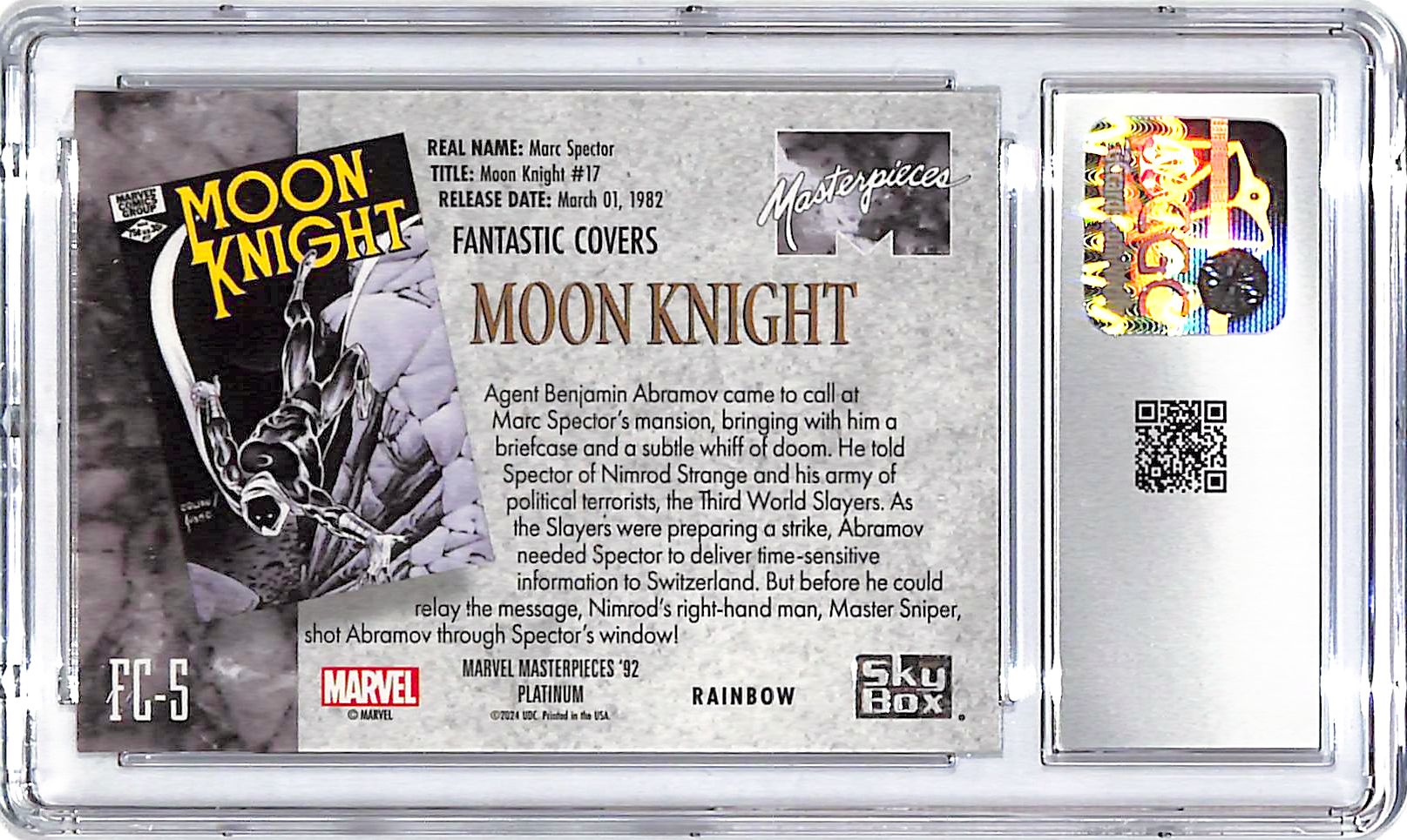 2024 Upper Deck Marvel Masterpieces 92 Moon Knight Fantastic Covers Rainbow CGC 9.5