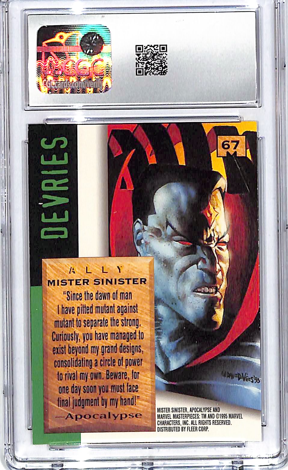 1995 Fleer Marvel Masterpieces Mr Sinister #67 CGC 9.5