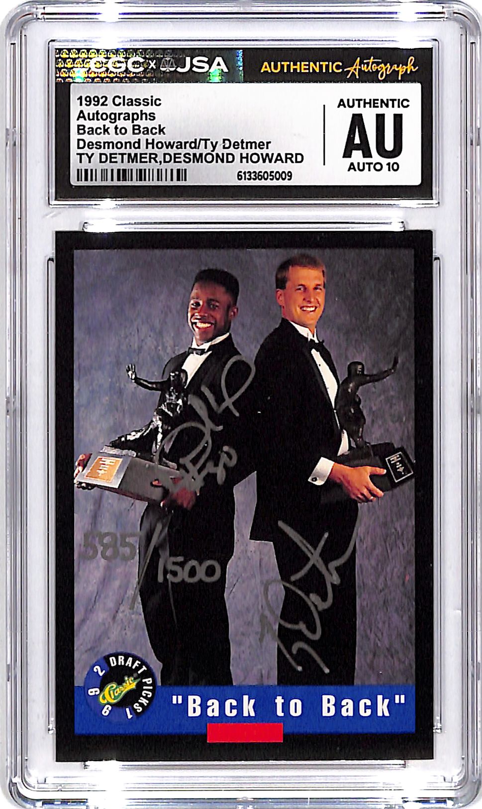 1992 Classic Desmond Howard Ty Detmer Back To Back Auto Autograph CGC JSA Authentic