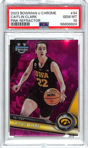 2023-24 Bowman Chrome University Caitlin Clark Pink Refractor Rookie RC PSA 10 Iowa