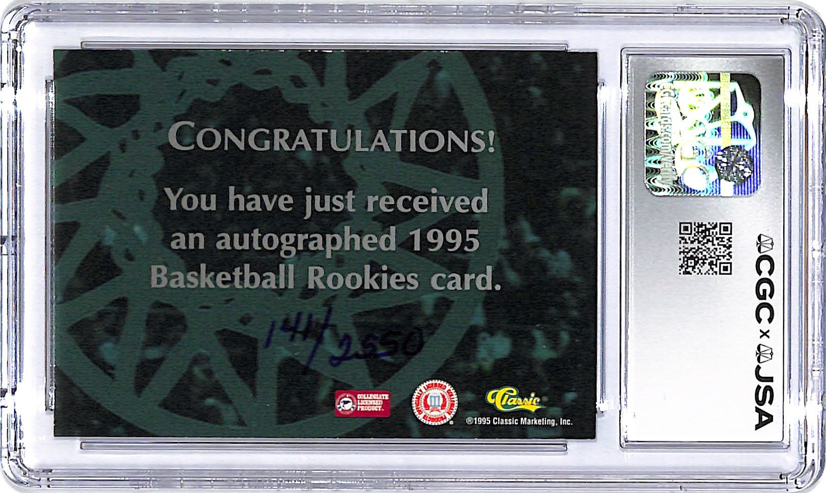 1995 Classic Rookie Alonzo Mourning Auto Autograph RC /2550 CGC 8.5 Authentic
