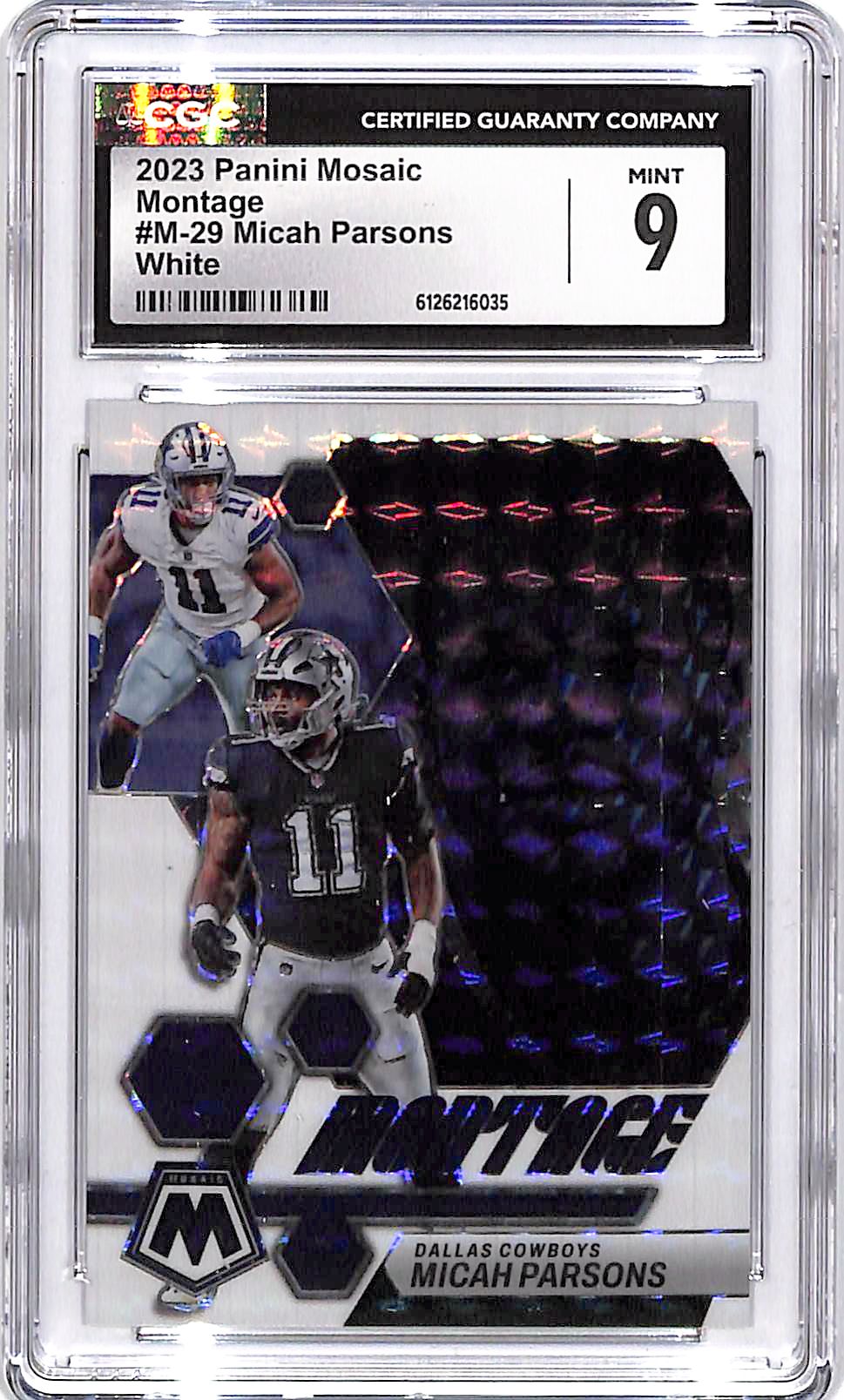 2023 Mosaic Micah Parsons Montage White /25 CGC 9 Cowboys