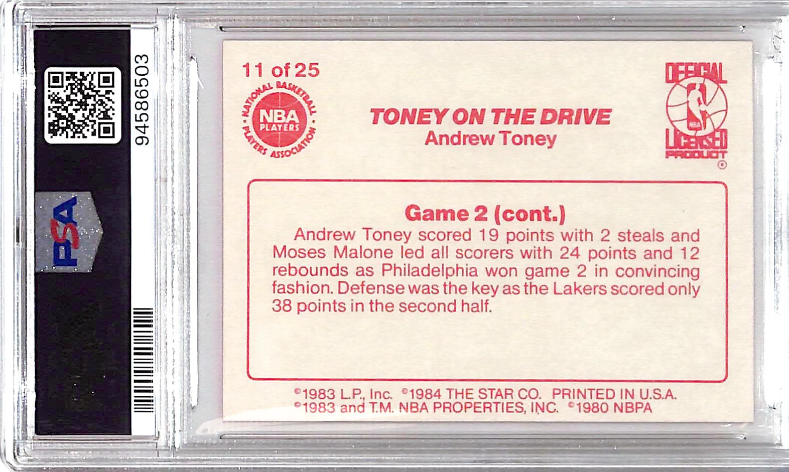 1983-84 Star Sixers Champs Toney on the Drive #11 PSA 8 Philadelphia 76ers