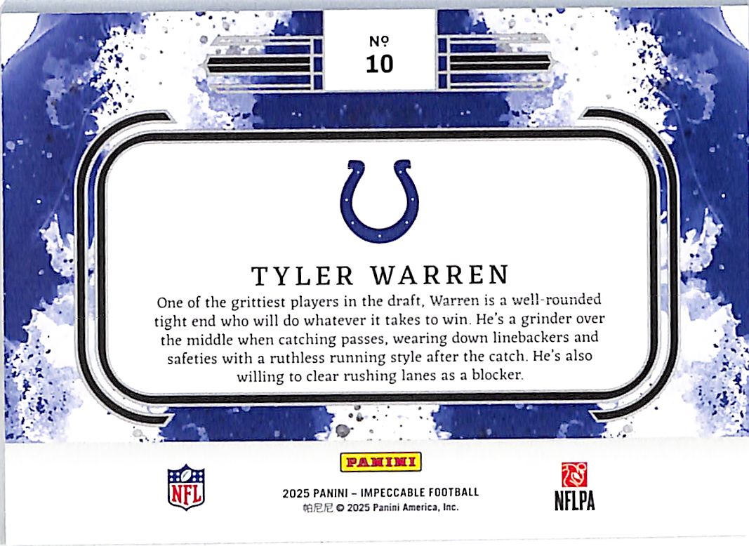 2025 Impeccable Tyler Warren Silver Bar Rookie RC /35 Colts