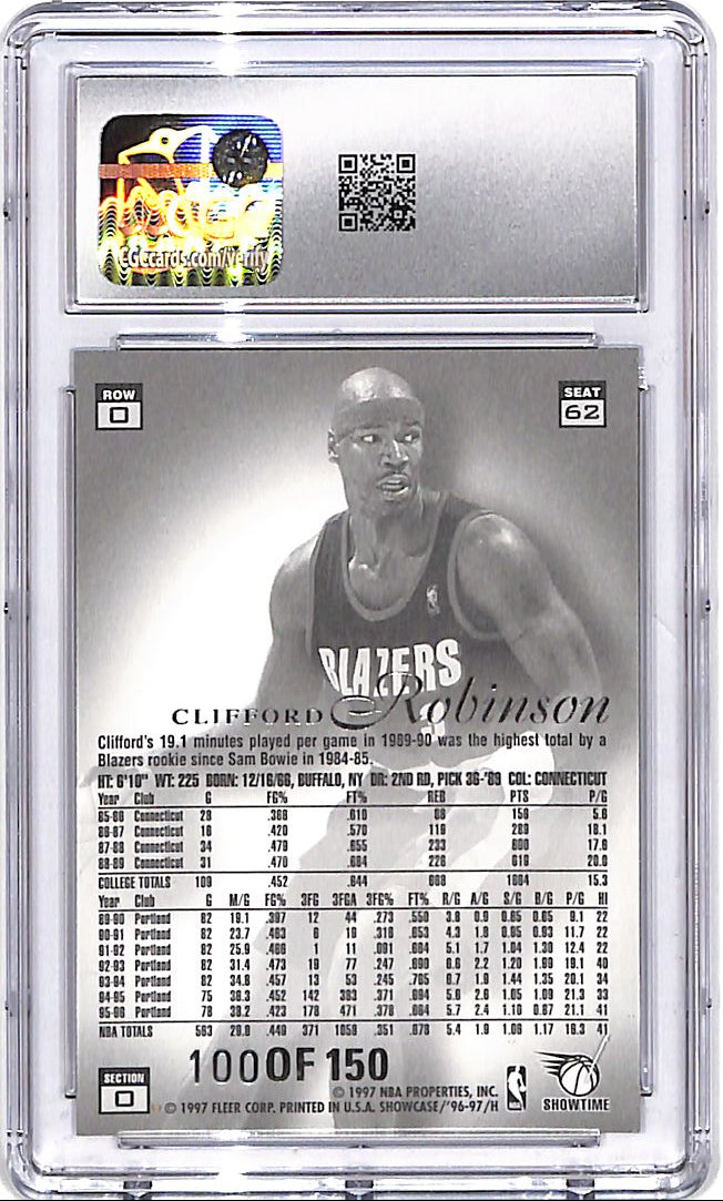 1996-97 Flair Showcase Clifford Robinson Row 0 Legacy Collection /150 CGC 8 Trail Blazers