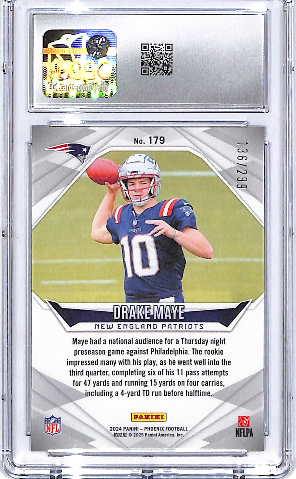 2024 Phoenix Drake Maye Rookie RC Team Logos /299 #179 CGC 10 Patriots