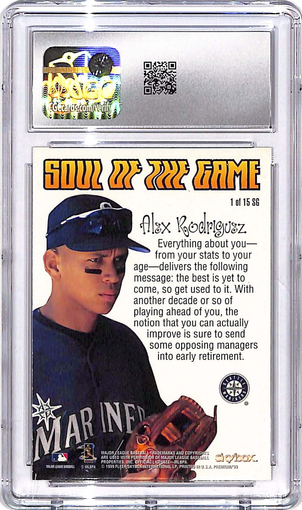 1999 Skybox Premium Alex Rodriguez Soul of the Game CGC 8.5 Mariners