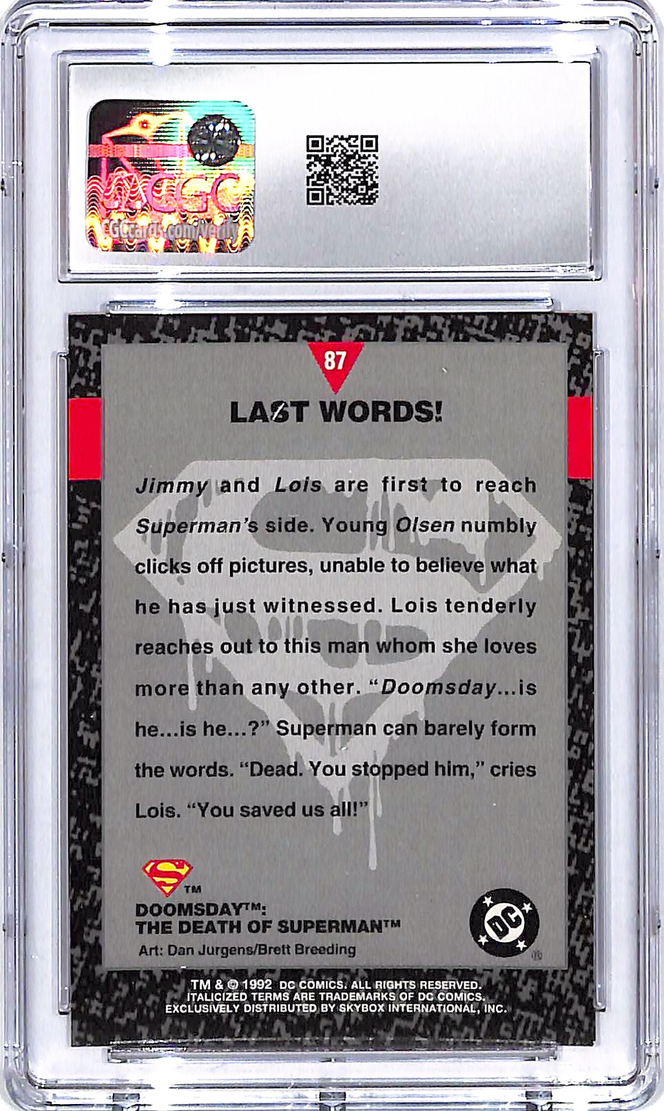1992 Skybox Doomsday The Death of Superman Last Words #87 CGC 9.5