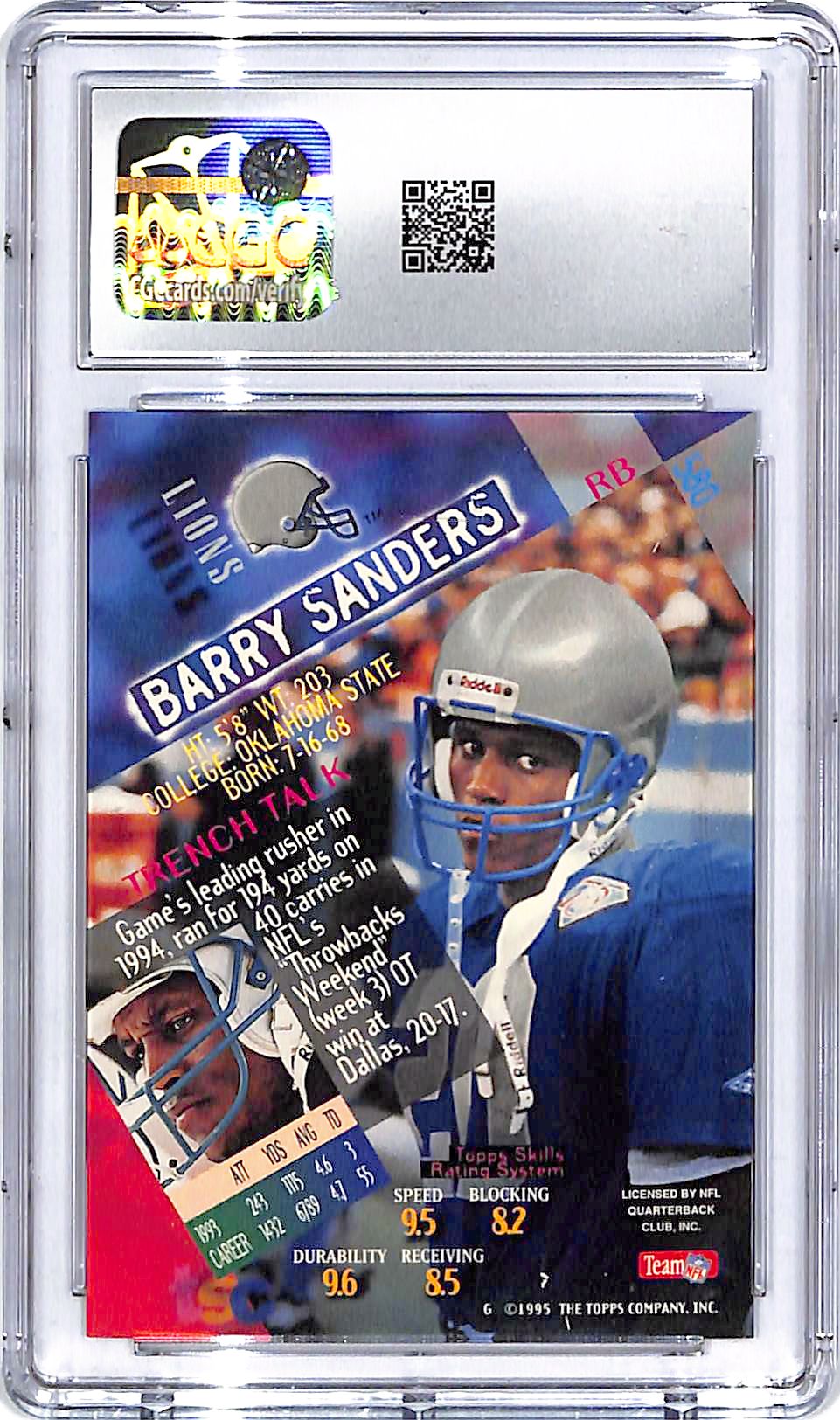 1994 Stadium Club Barry Sanders #580 CGC 9.5 Lions
