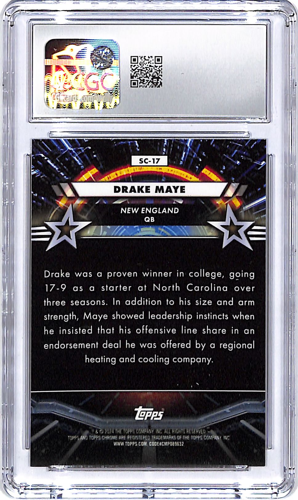 2024 Topps Chrome Cosmic Drake Maye Star Command Rookie RC CGC 9 Patriots