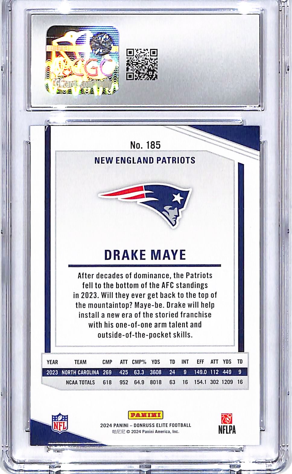 2024 Donruss Elite Drake Maye Razzle Dazzle #185 CGC 9.5 Patriots