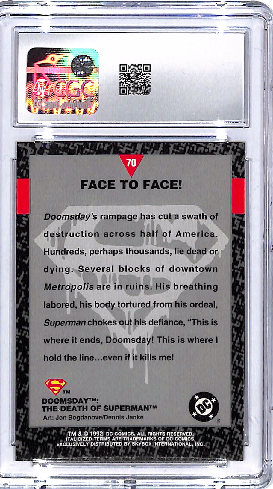 1992 Skybox Doomsday The Death of Superman Face to Face #70 CGC 9.5