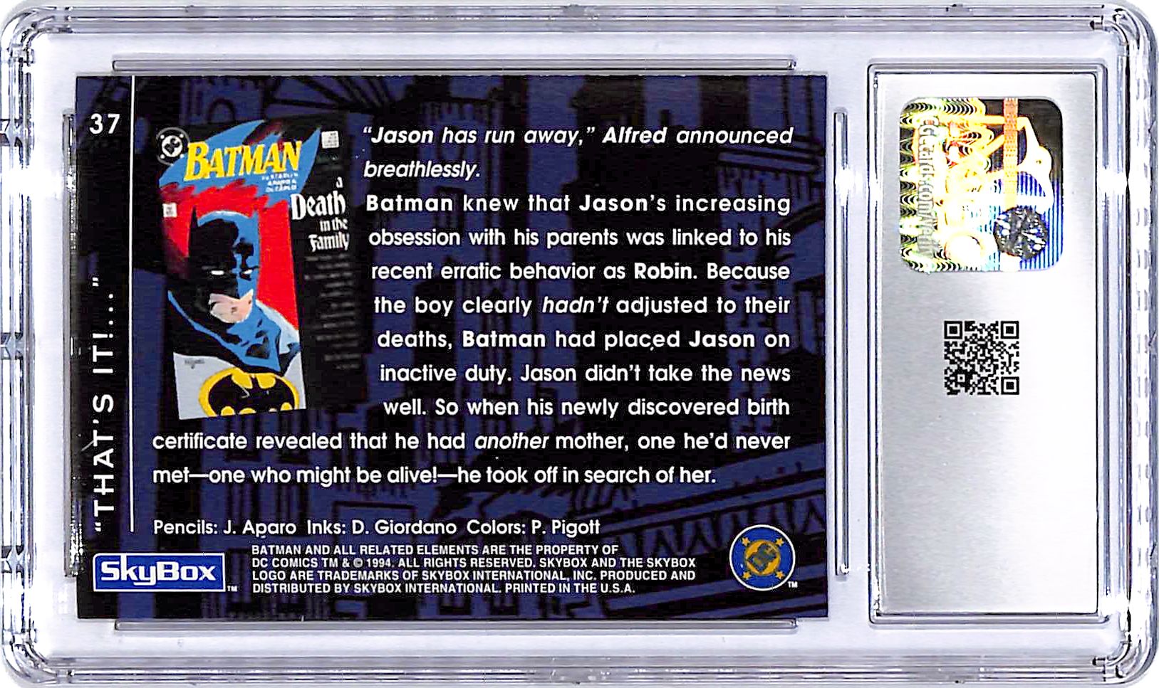 1994 Skybox Batman Saga of the Dark Knight That's It A Death in the Family #37 CGC 9.5