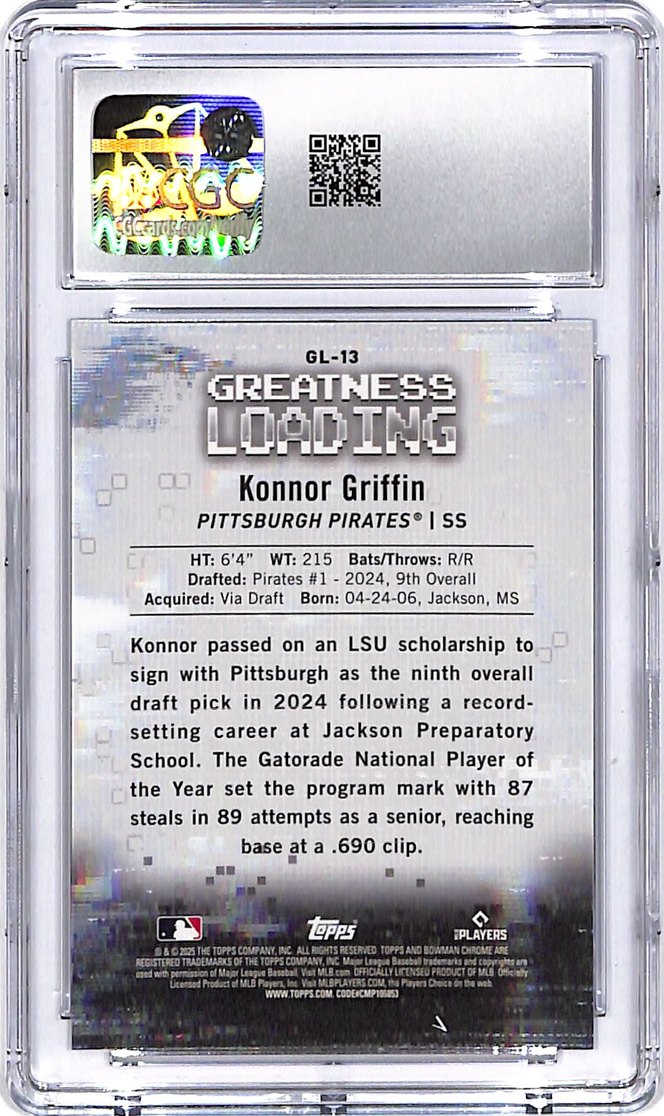 2025 Bowman Chrome Konnor Griffin Greatness Loading CGC 9.5 Pirates