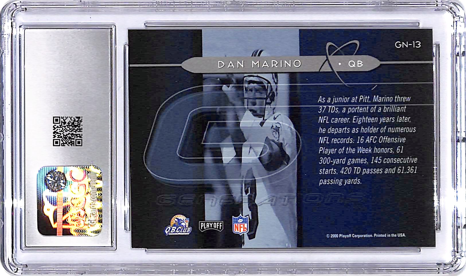 2000 Playoff Momentum Dan Marino Generations CGC 9.5 Dolphins