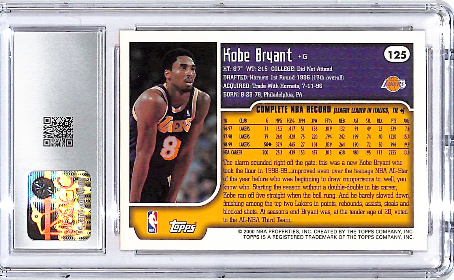 1999-00 Topps Kobe Bryant #125 CGC 9 Lakers