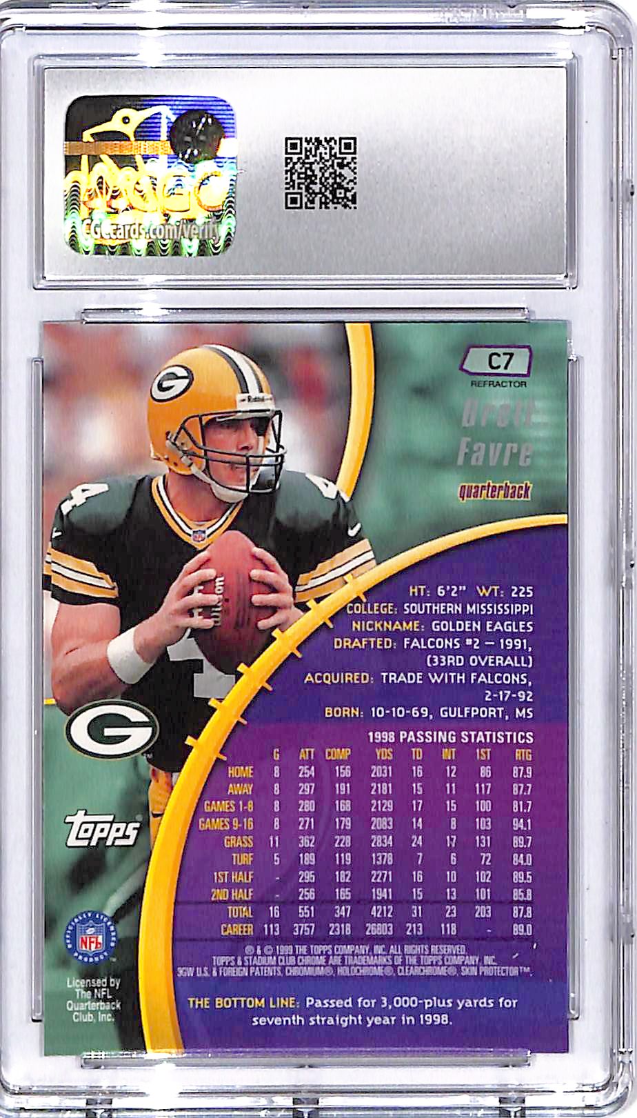 1999 Stadium Club Brett Favre Chrome Preview Refractor CGC 9.5 Packers