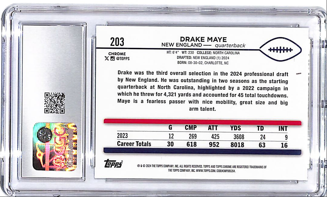 2024 Topps Chrome Drake Maye Rookie RC Xfractor #203 CGC 10 Patriots