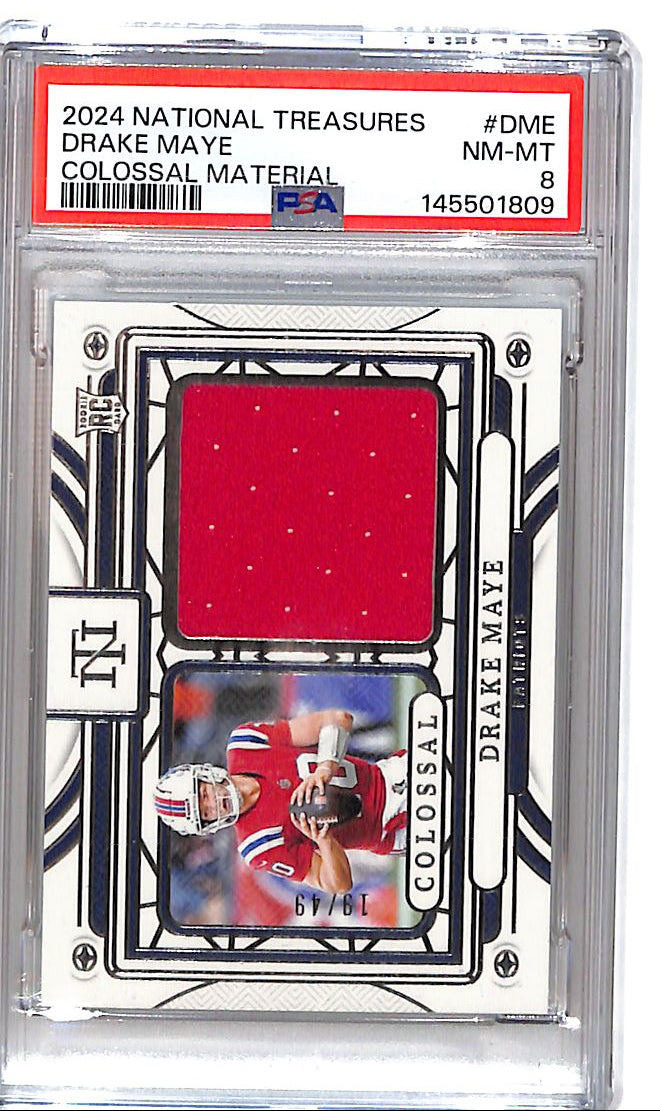 2024 National Treasures Drake Maye Rookie RC Jersey Patch Materials /49 PSA 8 Patriots