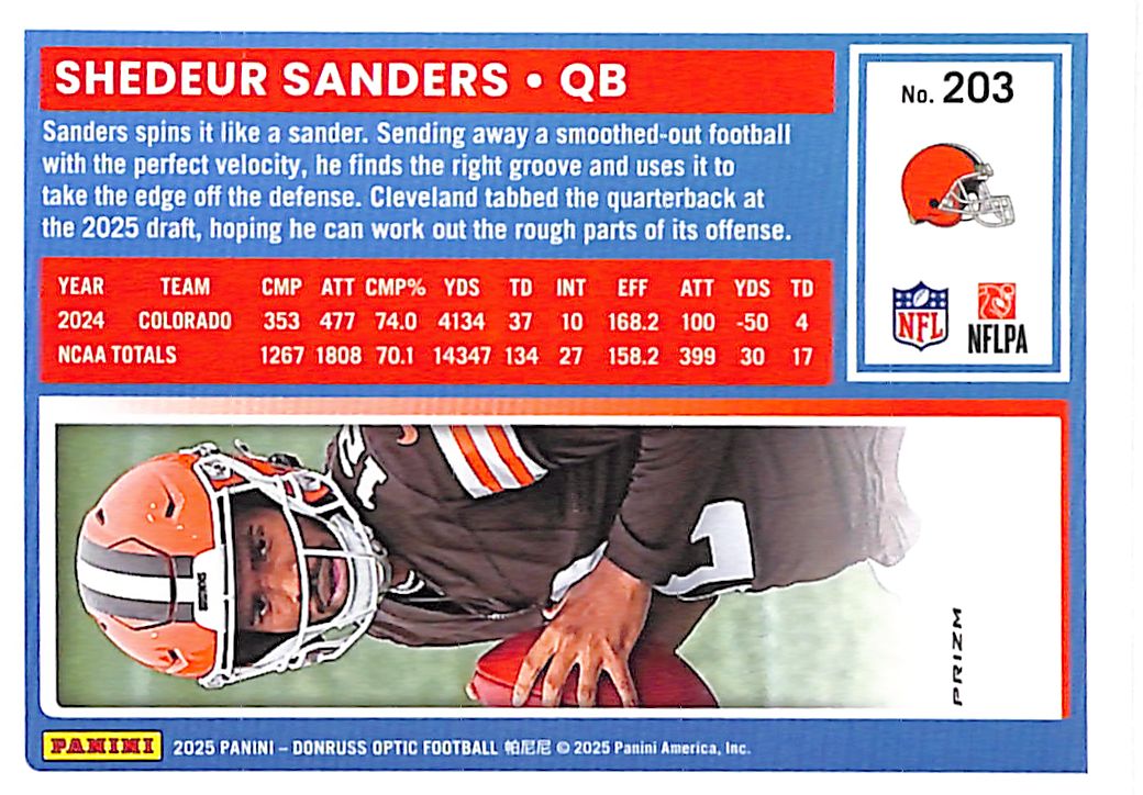 2025 Donruss Optic Shedeur Sanders Rated Rookie RC Holo #203 Browns