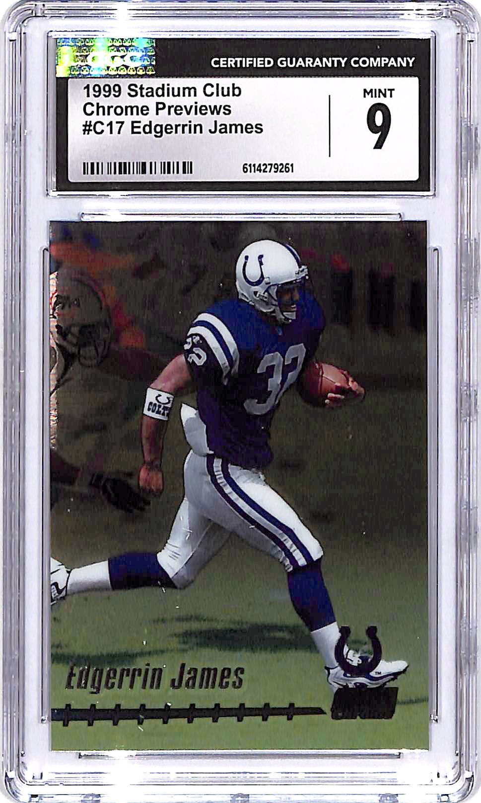 1999 Stadium Club Edgerrin James Chrome Previews CGC 9 Colts
