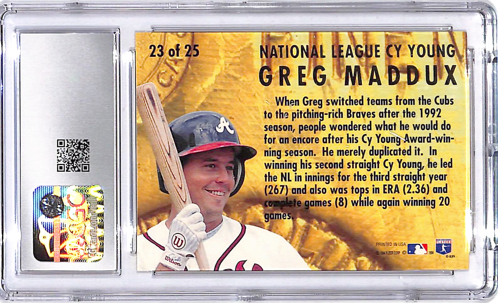 1994 Fleer Ultra Greg Maddux Award Winners #23 CGC 9.5 Braves