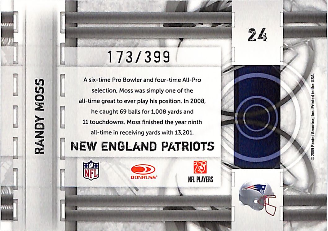 2009 Donruss Elite Randy Moss Prime Targets /399 Patriots