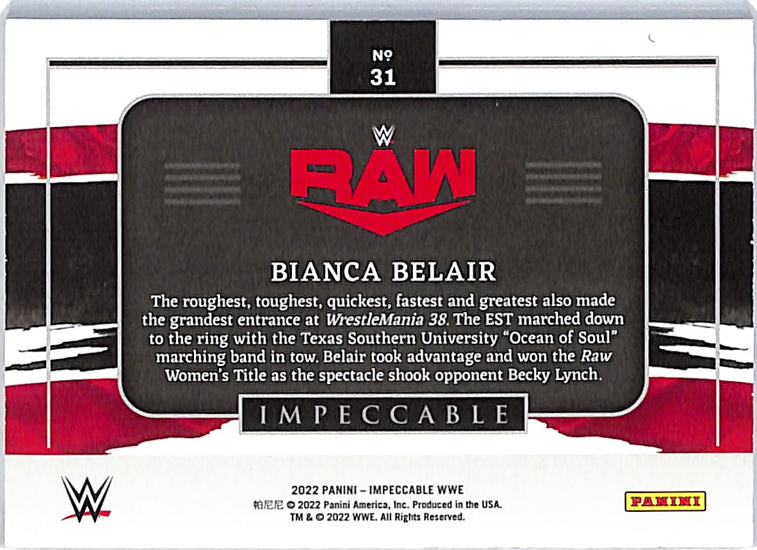 2022 Impeccable WWE Bianca Belair SIlver Bar /35