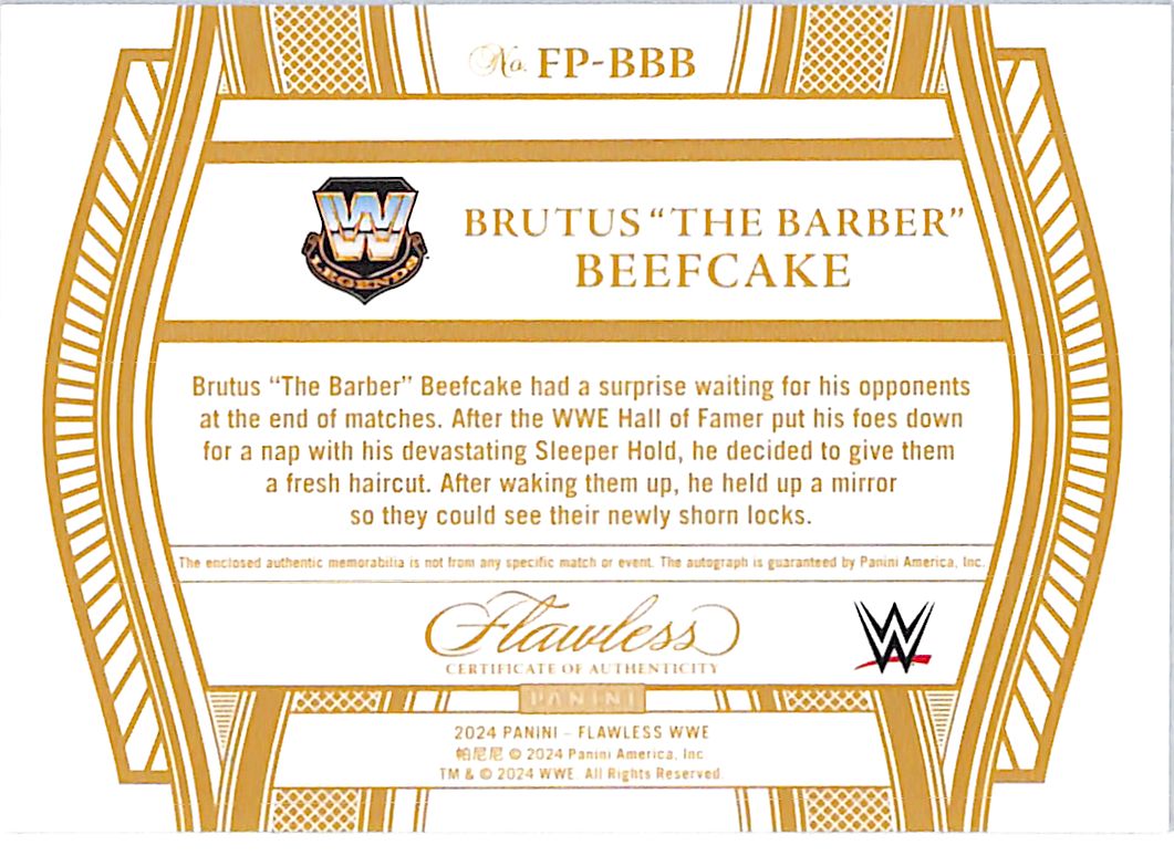2024 Panini Flawless WWE Brutus The Barber Beefcake Auto Autograph Patch Relic /25