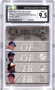 2005 Upper Deck Hall of Famę Yastrzemski Winfield Murray Musiał Signs of Cooperstown Quads Silver /15 CGC 9.5